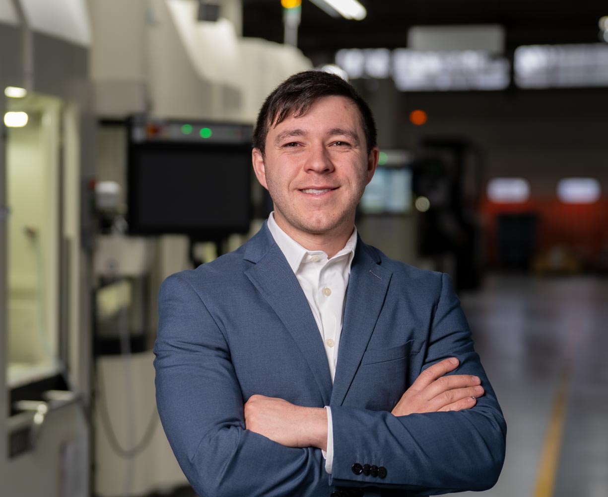 Portrait of Jake from the Burke Aerospace team in the manufacturing facility